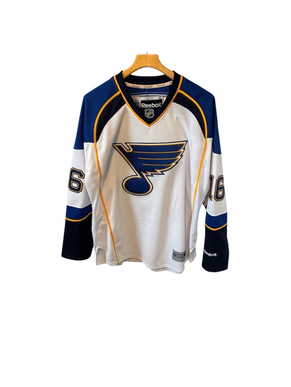 Official Men’s NHL Reebok STL Blues Navy White Gold Hockey Jersey Hull 16 Large